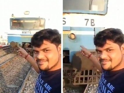 【悲報】インド人が線路の上で電車と自撮り ⇒ そのまま轢かれ吹き飛ぶ動画が世界中で話題に