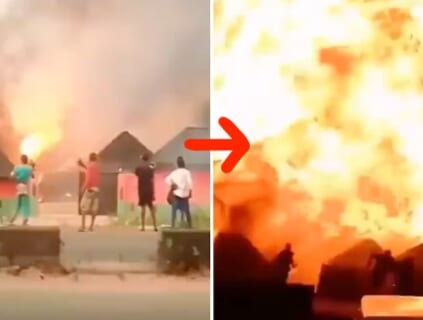 【閲覧注意】アフリカ人「ガソリンスタンドが燃えてるから見に行こうぜ！」⇒ 大爆発した結果…