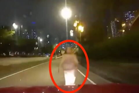 【閲覧注意】道のど真ん中を歩いてた女さん、車が避けてくれると思った結果…（動画あり）